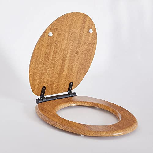 Milano Richmond Traditional 375mm x 435mm Oak Effect Toilet WC Seat Top Fix Black Soft Close Hinges