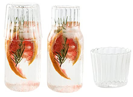 Ensemble de 4 Carafes à Eau et Verres de Chevet, Carafe à Eau en Cristal de 20 Oz avec Gobelet en Verre pour Table de Chevet, Décanteur de Rince-bouche élégant et Pichet à Eau pour(Clair)