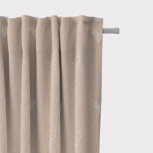 SCHÖNER LEBEN. Vorhang Jacquard Hirschkopf mit Geweih beige Hellbeige, Gardinen Aufhängung:Smok-Schlaufenband