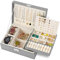 E-MANIS Jewelry Box for Women Girls - 2 Layers PU Leather Organizer With Lock, Removable Tray for Rings, Earrings, Necklace, Watches (Grey)