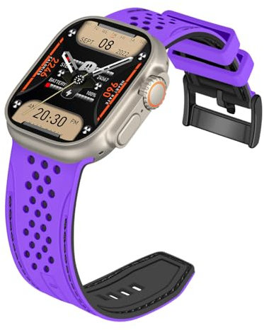 YISIWERA Cinturino Compatibile con Apple Watch 42mm 44mm 45mm 49mm Silicone Gomma Cinturino Per iWatch Ultra/Ultra 2/Series 9 8 7 6 5 4 3 2 1 SE Top Viola Fondo Nero Fibbia Nero