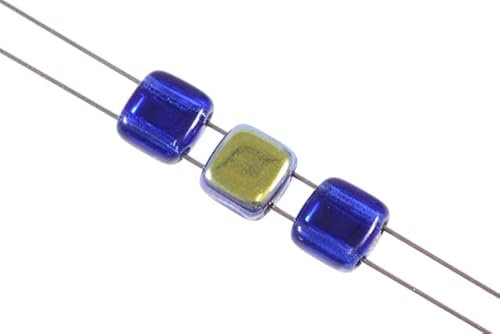 60pcs Fliesen 2-Loch-Quadratperlen 6 x 6 mm, Transparenter blauer Jet -Vulkan (30060-28001), Böhmisches Kristall Glas, Tschechien 11109009 Tile 2-hole Square Beads