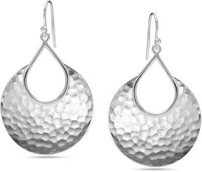LeCalla 925 argento sterling martellato orecchini Lightweight italiano classico fatto a mano testurizzato goccia orecchino martellato per le donne, Argento sterling, Nessuna pietra preziosa