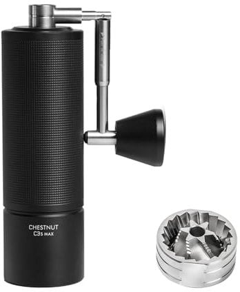 TIMEMORE Chestnut C3S Max Molinillo de café manual con ajuste preciso del grado de molienda, acero inoxidable y mecanismo cónico, mango plegable, recipiente para granos de 25 g, negro