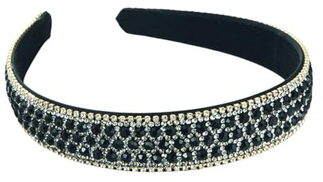 scicent Stirnband Schwarz Kristall Strass Stirnbänder Breite Kopfbedeckung Diamant Bling Haarbänder Rutschfest Hart Haarreifen für Frauen Mädchen Täglich Tragen Party Hochzeit Haarschmuck 16703