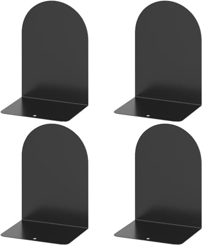 Curved Iron bookends (4, Black) Deefongo Serre-Livres en métal- Lot de 4 Pièces,Noir Séparateurs de Livres Anti Rayures pour l'école, Serre-Livres Le Bureau et la Maison
