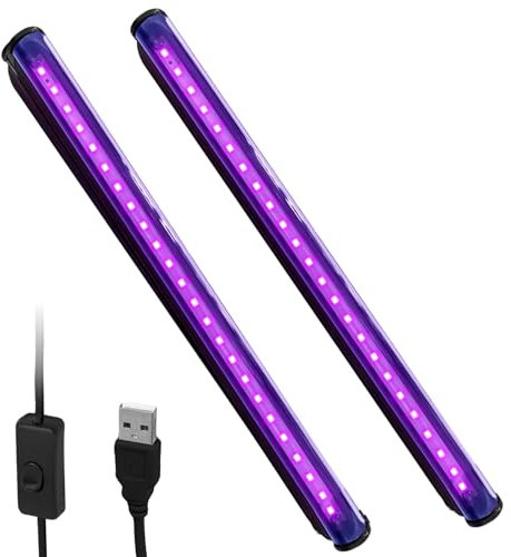 Vegena 2 Pièces Barres De Lumière Noire Portable, UV LED Tube Lampe Violette Avec Prise Pour Soirée, Peinture Fluo, Aquarium, Affiche Fluorescente