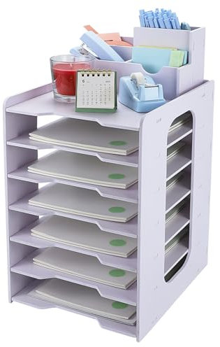 IOUGDSEC Vassoio per lettere da scrivania con vassoi per documenti, vassoio a 7 ripiani con portapenne, per scrivania da ufficio, organizer da scrivania A4, organizer per documenti, per ufficio, casa,