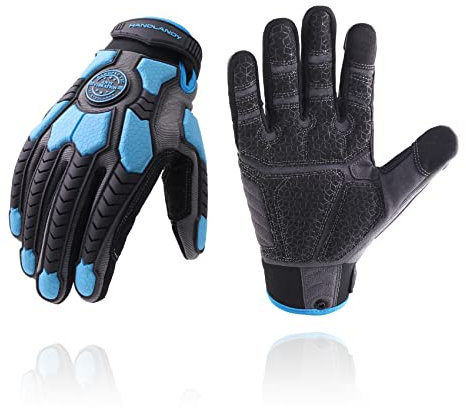 HANDLANDY Anti Vibration Gloves Men Impact Resistant Work Gloves, Padded Palm Grip Heavy Duty Working Gloves (Blue, XL)