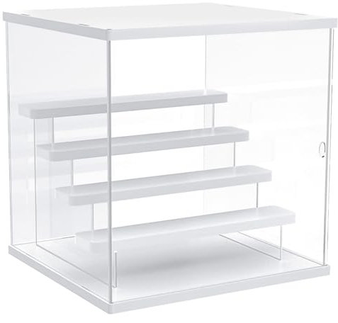 Joody Vitrine Acrylique pour Collection, 5 Etagere Pop Figurine Vitrine avec Porte, Boite Plexiglas Transparente pour Miniature, Anti-poussière pour Le Stockage de la Collection d'objets, Blanc