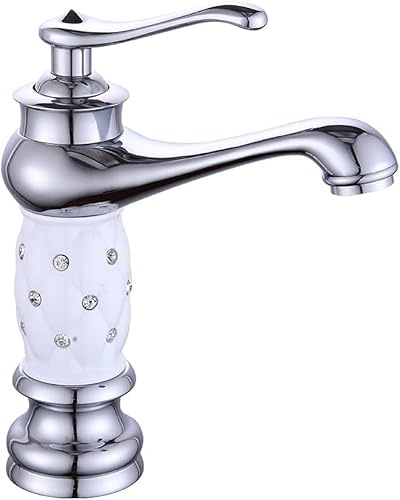 MEHOOSPVN Wasserhahn Retro, Weiß Und Chrome Waschtisch Armatur Wasserhahn, Retro Waschtischarmatur Bad Wasserhahn, Kalt und Heiß Regler, für Badezimmer Küchen Haus Dekoration, Chrome Messing