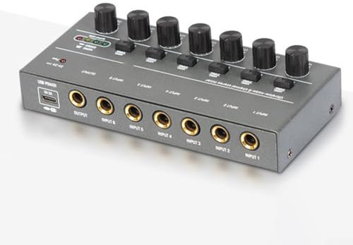 4/6/8-Channel Line Mixer, Mini Audio Mixer Low Noise 4In1out, For Microphones/Guitars/Bass/Keyboards/Mixers/Instruments(6 Channel)