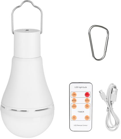 Bombilla recargable, bombilla inalámbrica con control remoto y temporizador, bombilla LED de 7 W, batería regulable, 4 modos de iluminación al aire libre, bombilla de emergencia para camping con