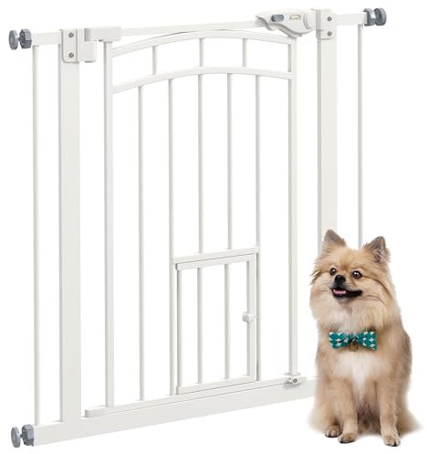 PawHut Pressure Fit, Safety Gate Dog Gate w/Small Cat Door Opening, 74-80cm