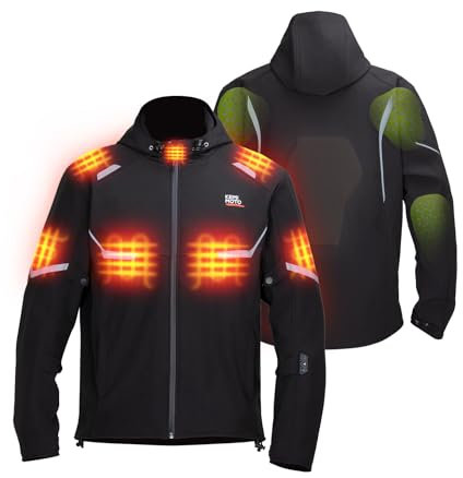 KEMIMOTO Beheizbare Motorradjacke Herren Damen, Heizjacke mit 20000 mAh Akku, wasserdicht winddicht mit Protektoren, Winterjacke für Motorrad, Roller, Biker, Touren