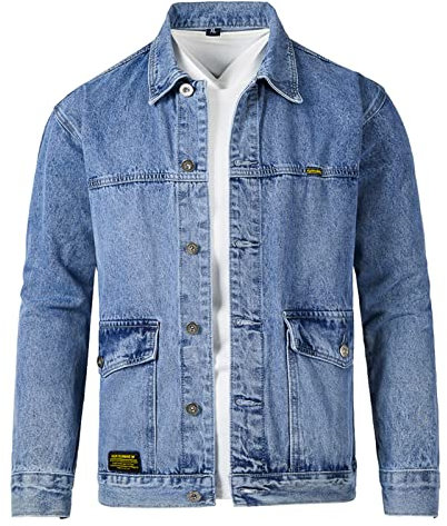 Generisch Jacken Herren Gelb Pocket Jeansjacke Langarm Button Fly Pocket Jacket Coat Lammfell Herren (Blue, L)