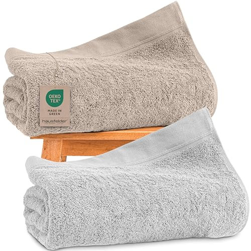 Saunatücher Farbmix 2er Set, 80x200 cm, Sauna Handtuch groß - Damen und Herren Saunatuch, 100% Baumwolle, Ökotex Zertifiziert, Farbe: Beige/Hellgrau