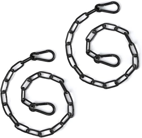 Wenrecu Gate Chain Lock, 20 Inch Stainless Steel Gate Link Chain Lock with Both-Ended Carabiners Chain Link Gate Latches for Outdoor Fences, Pet Cages, Horse Goat Cow Corral Supplies (Black) (2 PCS)