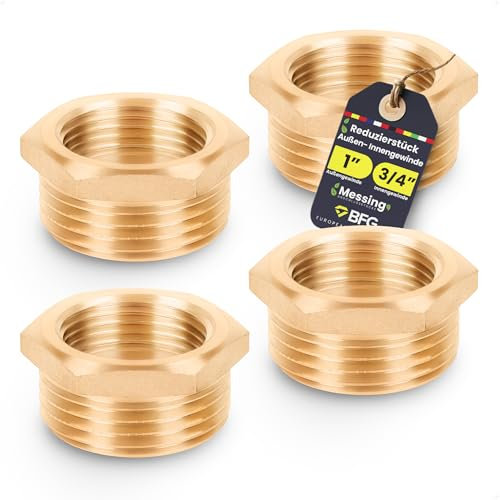 BFG Reduzierstück (1 Zoll AG (Ø 32mm)) / (3/4 Zoll IG (Ø 25mm)) - 4 Stück Reduzierstück aus Messing mit 1 Außengewinde und 3/4 Innengewinde fur Trinkwasser