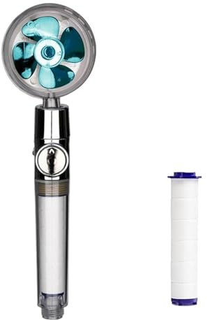 WENH Pommeau de douche à ventilateur turbo à économie d'eau Pommeau de douche à main haute pression Hélice Pression d'eau réglable Buse de bain à effet pluie(Blue)