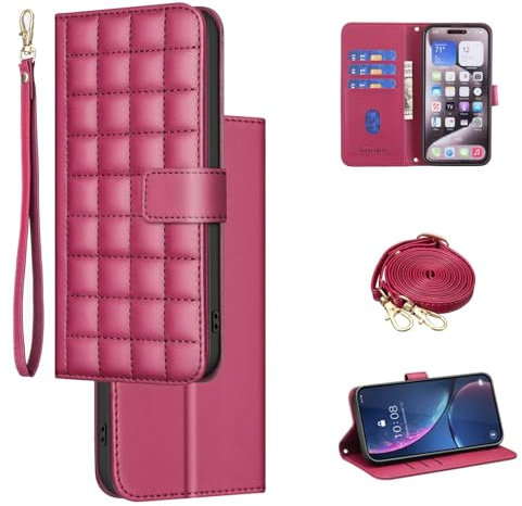 ESONG Correa Funda para OPPO A94 5G/F19 Pro Plus con Tapa para Mujer,Carcasa Billetera Flip Libro de Cuero de PU,Cartera Case con Soporte Plegable,Ranura para Tarjeta,Magnético Rojo