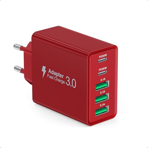 USB C Ladegerät, 50W 5Port PD Ladegerät QC Schnellladegerät mit USB-C und USB-A, Adapter USB Netzstecker für iPhone 16 15 14 13 12 11, Samsung Handys ladestecker stecker