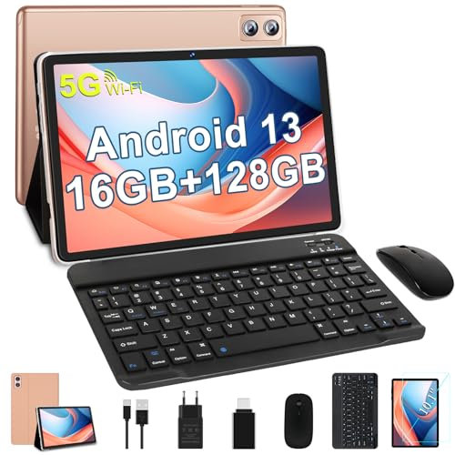 SEBBE WOZIFAN Tablette 10 Pouces Tablette，2.0 GHz Octa-Core 6GB RAM + 128GB ROM (TF 1TB)，GMS Certified，5GWiFi/Bluetooth 5.0/13MP+5MP/8000mAh/1280 * 800, Tablette Tactile Clavier et Souris-Or