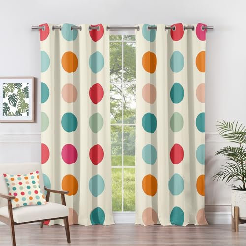 Vorhänge Polka Dots - Mignon Bunte Punkte Geometrische Fenster Gardinen mit Ösen, Vorhang Blickdicht Verdunklungsvorhänge Thermovorhang für Wohnzimmer Deko 2er Set, H 166 x B 75 cm M#-203