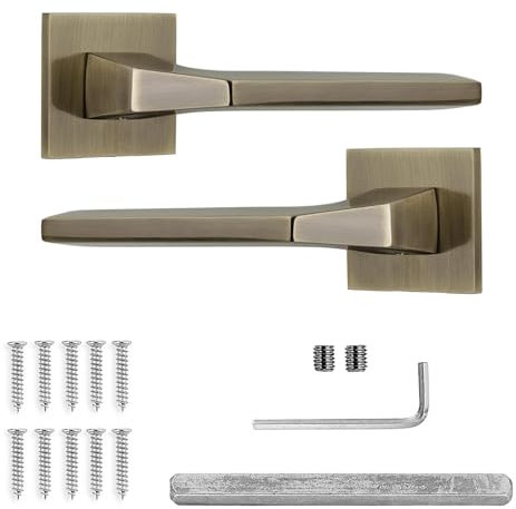 Decoranddecor Penta Antique Brass Internal Door Handles – Aluminium Handle Sets – Elegant and Durable Design for Wooden Interior Doors, Ideal for Bedrooms, Bathrooms, and Living Spaces