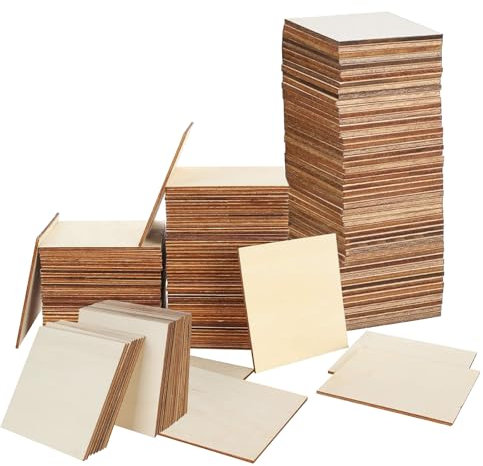 150 Pièces Blocchi Legno Quadrati, 5*5cm Sottobicchieri Legno Grezzo, 2.5mm Spessi Targa Legno Artigianato, Tavola Disegno Fai Da Te per Decorazione Casa, Albero Natale, Pittura, Scultura, Pirografia