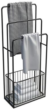 Porte-serviettes sur pied Porte-serviettes de salle de bain, support de rangement sur pied en métal moderne, porte-serviettes de salle de bain, étagère de toilette Porte-Serviettes sur Sol(Noir)