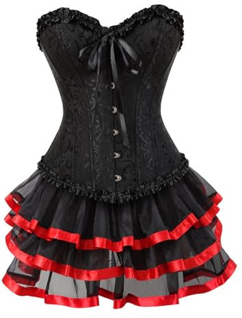 Cexiakong Moulin Rouge Gothic Corsagenkleid Kor t Spitenrock Übergrößen Burlesque Corsage Kor t mit Tütü Tüllrock Jacquard Korsage Outfit Kor t Rock Cor Dress Corsagenkleid Set Karneval
