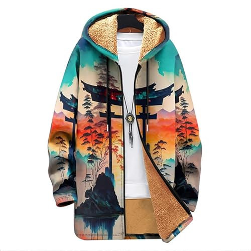famesale Herren Fleecejacke Fisch 3D-gedruckt Full Zip Hoodies Winter Warm Mantel Oversized Sportbekleidung