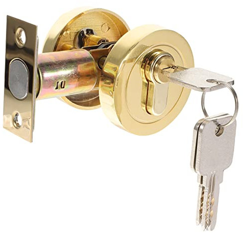 ETHZZLE Einzylinder-Riegelschloss Zinklegierung Schlüsseltürschloss für Schlafzimmeraußenbereich Gold-Finish
