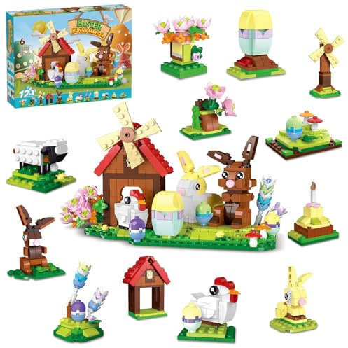 12 Stück Osterhasen Party Geschenk für Kinder, 12 in 1 Osterhasen Bausteine Spielzeug, Ostereiern Bausteine Bausatz Set, Valentinstag Oster Geschenke für Jungen Mädchen und Erwachsene