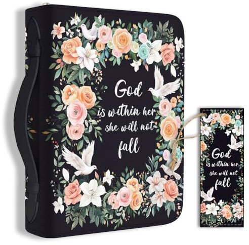 Hobbspring 1 custodia grande per biblica, 20,3 x 28,5 x 5,9 cm, in pelle PU, con segnalibro, con fiori, bibbia, per donne e uomini, accessori per il trasporto