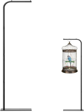 Schwarzer Vogelkäfigständer, 67 Zoll hoch hängender Vogelkäfigständer, Hängeständer, Vogelfutterstation mit Basis, geeignet zum Aufhängen verschiedener Arten von Vogelkäfigen