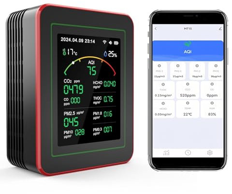 Monitor de CO2, medidores de Calidad del Aire Interior 15 en 1, Detector portátil de dióxido de Carbono, Pantalla LCD retroiluminada CO2 TVOC HCHO PM2.5 PM10 Probador con Despertador para casa y Bur