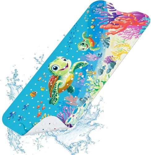 SHUCHING Tapis de Bain Antiderapant Enfant Tortue, Tapis Baignoire Bebe Antidérapant 100 X 40 cm, sans BPA Lavable en Machine et Résistant à la Moisissure