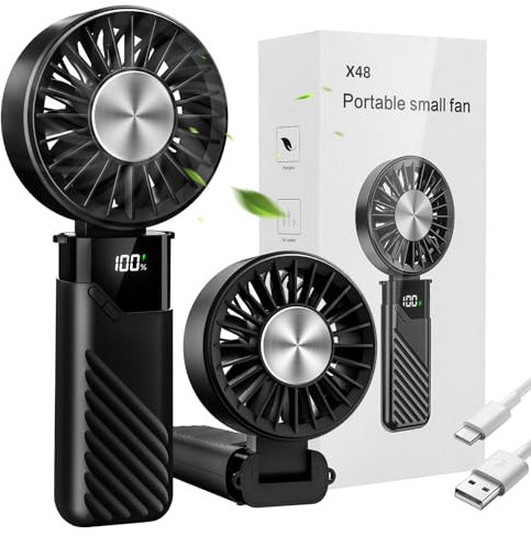 Mini Ventilatore Portatile, Ricaricabile USB Ventilatore da Scrivania a Mano Piccolo, Ventilatori Portatili a Batteria Con 5 Velocità, Ventola Portable Fan Pieghevole per Ufficio, da Esterno (Nero)
