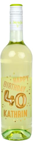 Herz & Heim® Personalisierter Geburtstagswein mit Name & Alter – Weißwein, Rosé oder Rotwein – Geschenkidee zum Geburtstag mit goldenem Ballon-Dekor (40. Geburtstag, Weißwein)