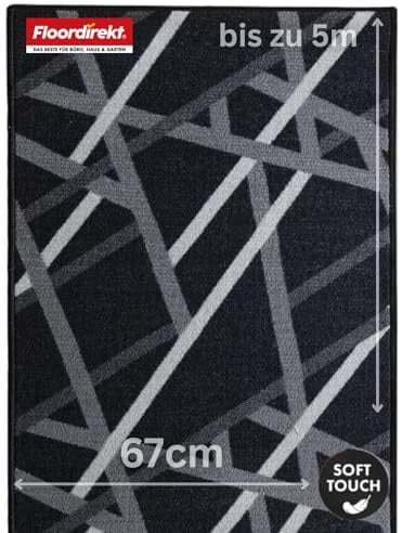 Floordirekt Teppich Läufer Printed - Teppichläufer auf Maß - Meterware - Flurteppich - Küchenläufer - Teppich für Küche, Flur & Wohnzimmer (Anthrazit, 67 x 250 cm)