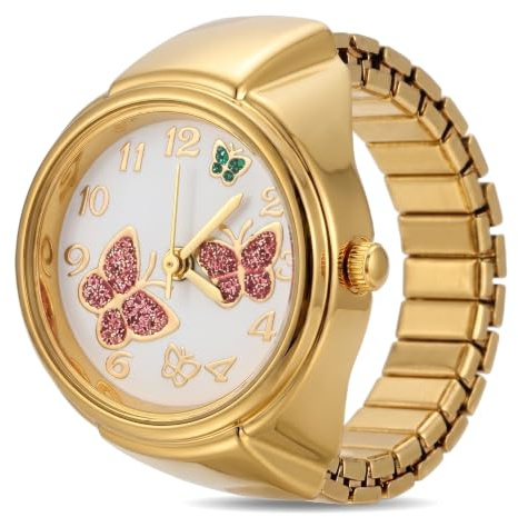 Baluue Butterfly Ring Watch Women Adjustable Finger Watch Decorative Quartz Ring Clock Small Wear-Resistant for Daily Use