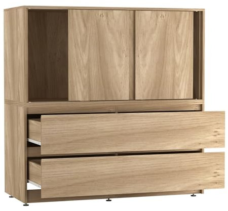 URBNLIVING 120cm Wide Sliding Door Wardrobe with 4 Hidden Drawers, Modern Bedroom Storage Cabinet, 3 Smooth Glide Doors, Deep 2-in-1 Drawers, Spacious Cupboard for Clothes & Essentials