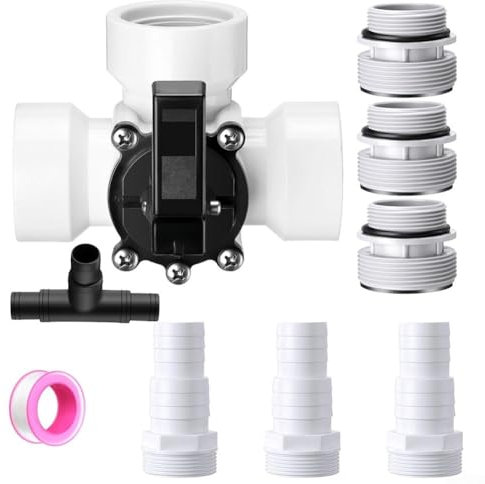 HEBEOT Vanne de dérivation 3 voies de 3,8 cm pour piscine hors sol, valve d'inversion à 3 voies avec colliers de serrage pour pompes de piscine hors sol, filtres et spas (blanc)