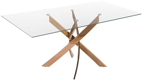 Angel Cerdá - Rechteckiger Esstisch mit Fester Platte aus transparentem gehärtetem Glas und Beinen aus roségoldenem Edelstahl - Modernes und Elegantes Design für 6 Personen - 150 x 95 x 75 cm