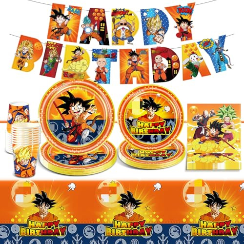 52 Stück Dragon Geburtstag Party Set für 10 Gäste, Theme Geburtstag Geschirr Set Geburtstagsdeko Partygeschirr Tischdecke Pappteller Banner Teller Servietten Tassen Party Tableware Supplies Deko
