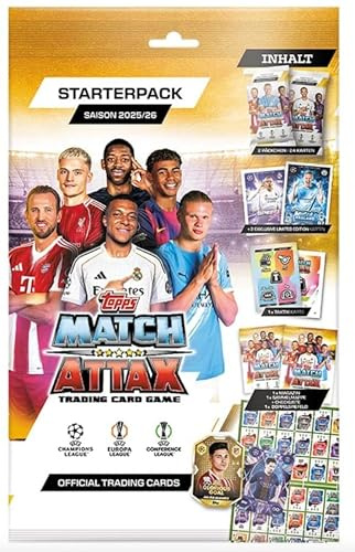 Topps Match Attax UEFA Champions League Starter Pack 2025/2026 – Sammelmappe, 28 Karten, 2 Limited Editions & Taktik-Kombo Karte – inkl. Heartglobal Versandschutz