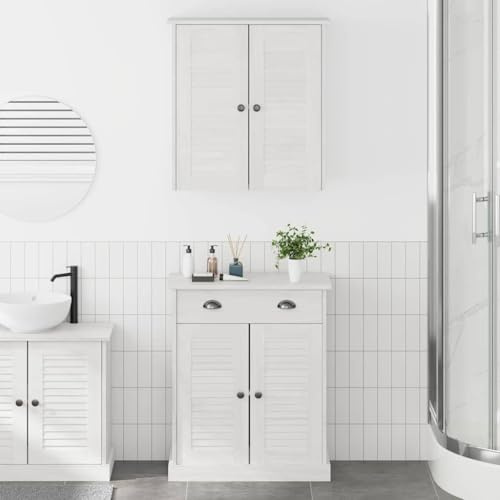 Owoxanthellate Badmöbel Set VIGO 2 TLG aus massivem Kiefernholz 67,5 x 34 x 80 cm rustikaler Holzlook mit viel Stauraum und 4 Türen für Dein Badezimmer oder Gäste-WC