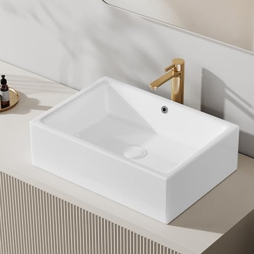Eridanus Keramik Waschbecken, Aufsatzwaschbecken für Badezimmer-Gefäß, Moderne Waschschale Weiß, Waschplätze Tischwaschbecken, Aufsatzbecken Rechteckig 510 x 370 x 150 cm Handwaschbecken Waschtisch